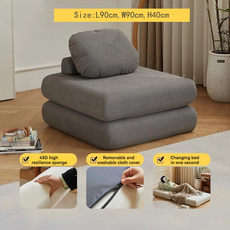 Sofá Individual de Tecido, Sofá-Cama Batata Doce, Tatami Dobrável de Tamanho Pequeno para Sala de Estar, Sofá Preguiçoso Bloco de Tofu