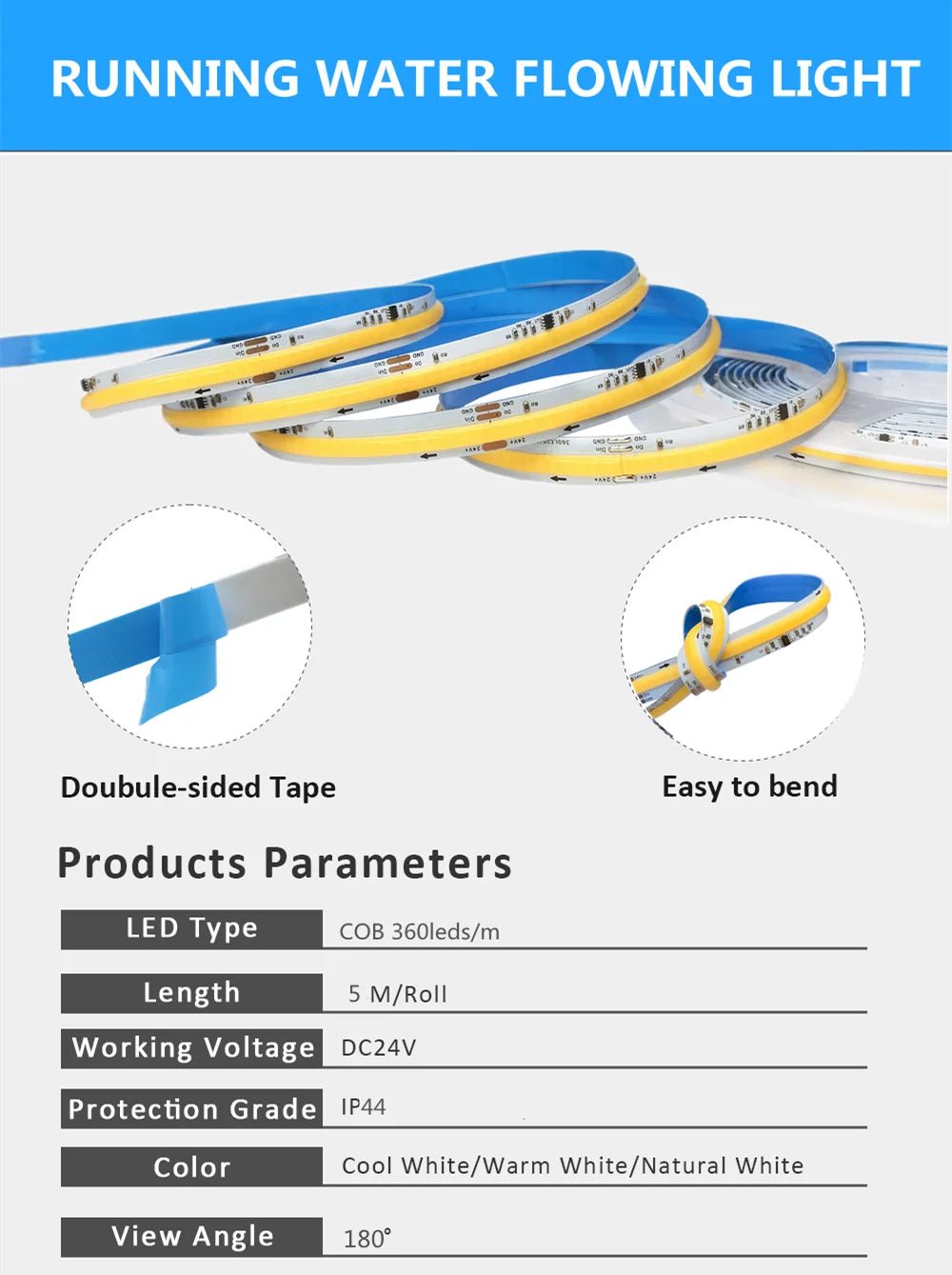 Cob ic cavalo corrida led luz de tira dc24v ws2811 água corrente fluindo fita lâmpada controle sem fio 5m 10m 20m iluminação linear cob