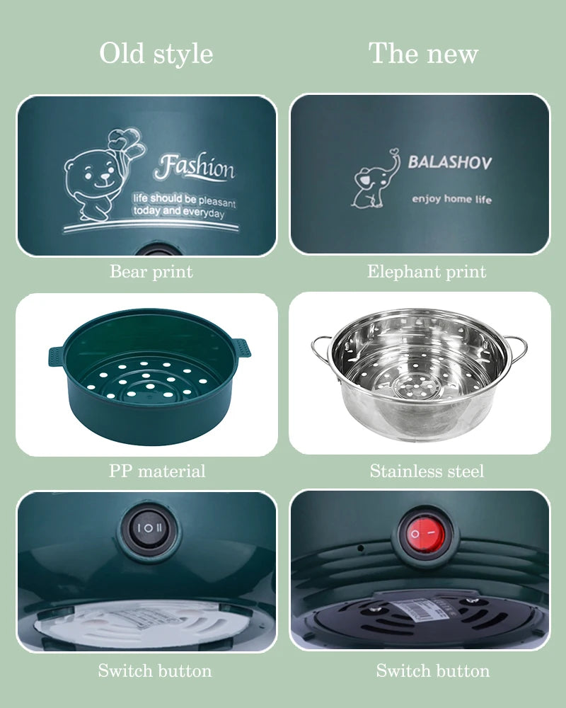 Mini panela multi antiaderente de 1,8l, máquina de cozinhar de camada única/dupla, panela elétrica multifuncional com fogão a vapor para casa