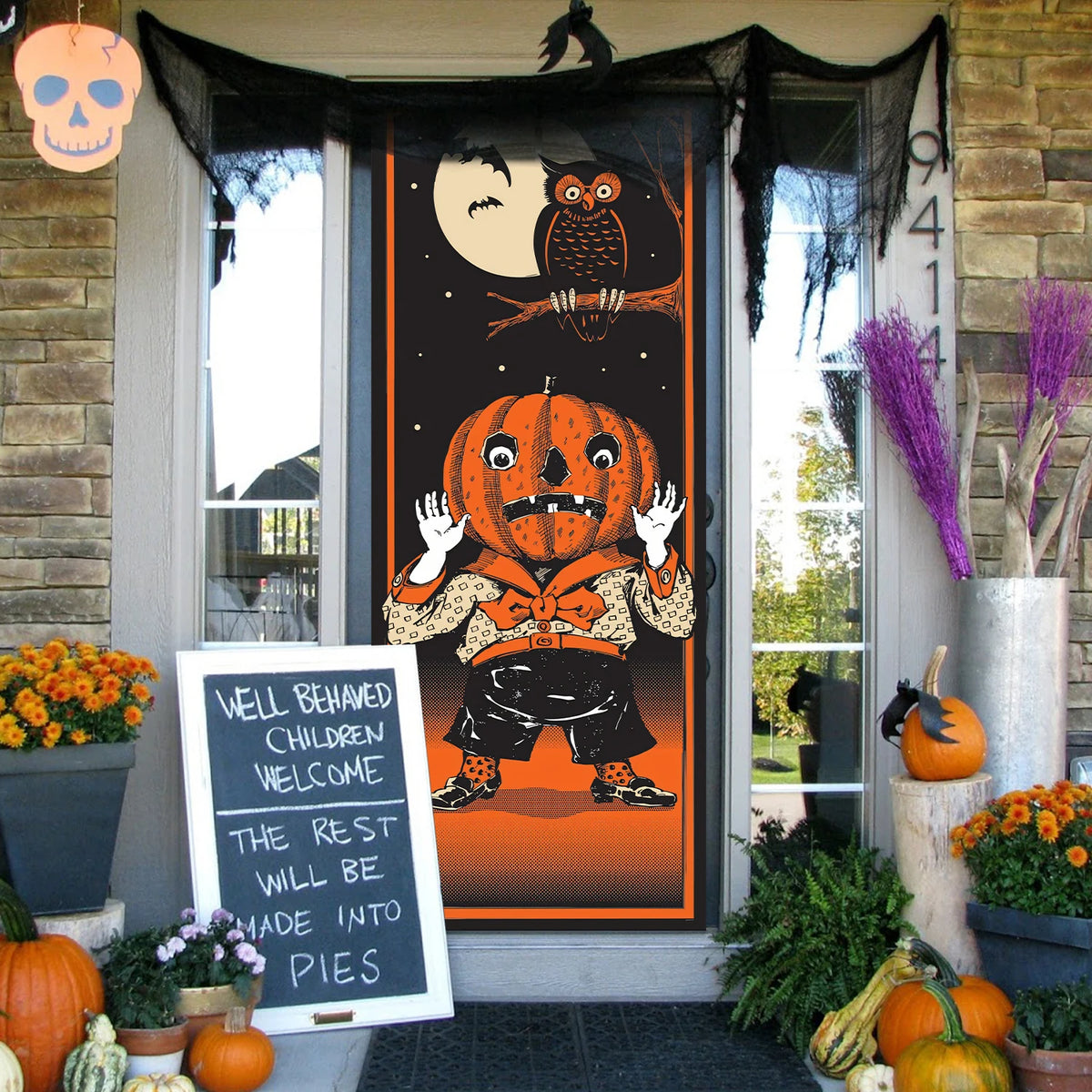 Decorações Vintage de Halloween para Porta: Banner Assustador de Abóbora e Coruja, Feliz Halloween, Decoração para Casa Assombrada, Uso Externo e Interno - Kasa & Pet