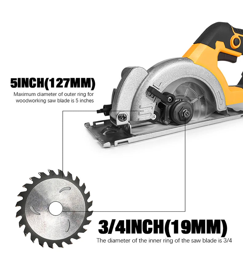 Serra circular elétrica sem escova Electric Goddess 5 polegadas ﻿ Para bateria Dewalt 20V ﻿ Ferramenta elétrica de serra portátil sem fio para carpintaria de 1000 W ﻿