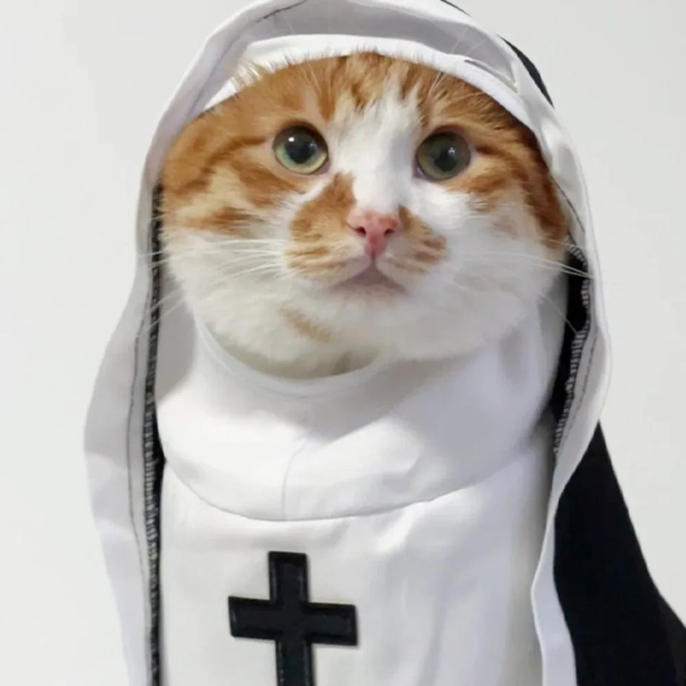 Fantasia de freira para gatos e cães, roupa religiosa engraçada para animais de estimação, fantasia de cosplay para Halloween, adereços para festas.