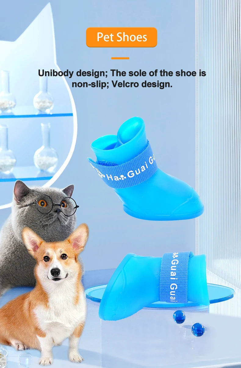 Sapatos de chuva de silicone para animais de estimação, antiderrapantes, à prova d'água, sapatos para cães com sola macia, calçados para cães pequenos, gatos e teddy.
