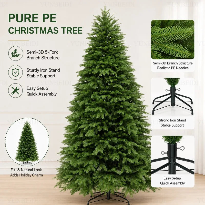 Árvore de Natal Artificial 100% PE com Luzes LED de Alta Qualidade, Grande Árvore de Natal de 1,2m a 2,4m para Decorações de Natal em Casa