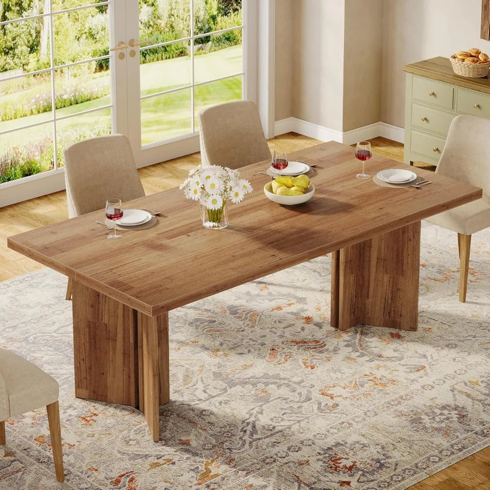Mesa de Jantar Estilo Fazenda para 4 a 6 Pessoas, Mesa Retangular de Madeira de 63 Polegadas com Tampo Grande e Estrutura Robusta, Personalizada
