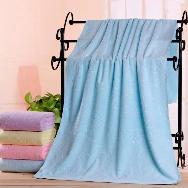 Toalha de banho gravada Microfiber, acessório absorvente espesso, macio, suprimentos domésticos, 70*140