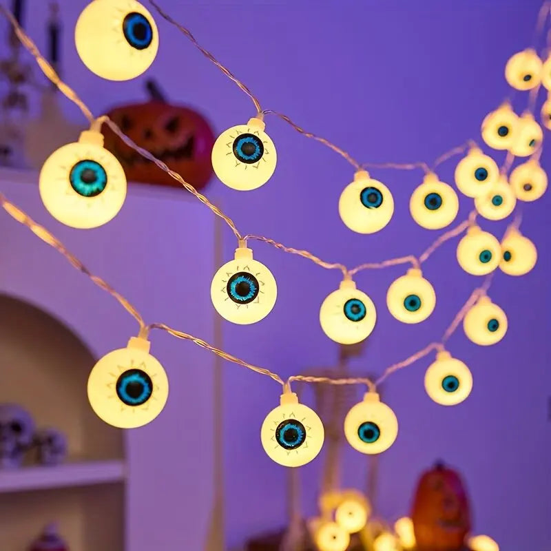 Decorações de Halloween, Luzes de Cordão em Forma de Olho, Luzes LED de Fada, Decoração de Festa de Terror, Funcionamento a Bateria