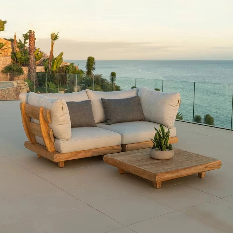 Stylish Outdoor Waterproof Teak Sofa Set Weather Resistant Solid Wood Furniture Ideal For Patio Villa Garden Outdoor Layout