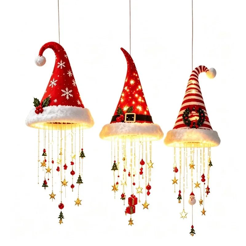 Luz de Natal LED em Forma de Chapéu de Papai Noel, Luzes de Cordão Brilhantes e Quentes, Decoração de Natal para Casa, Escada e Festa.