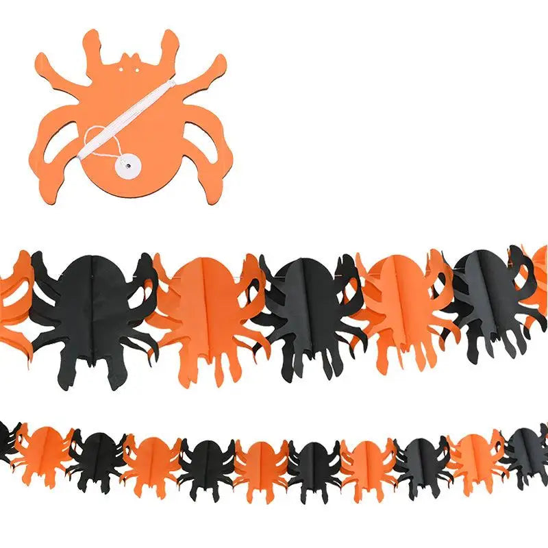 Guirlanda de Papel com Morcegos, Abóboras, Fantasmas e Aranhas para Decoração de Parede em Festas de Halloween em Casa