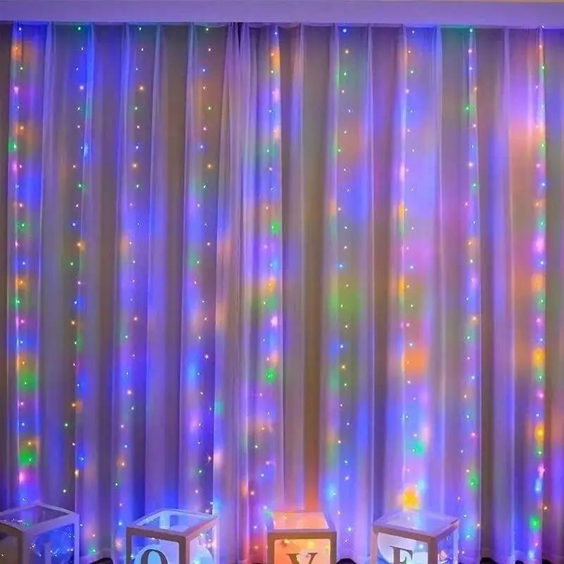 Cortina de natal led luzes da corda guirlanda festival 8 modos usb controle remoto feriado casamento luzes fadas para decoração do quarto - Kasa & Pet