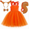Meninas esquilo traje crianças laranja animal temático tule tutu vestido para meninas da criança halloween carnaval festa vestir-se roupas