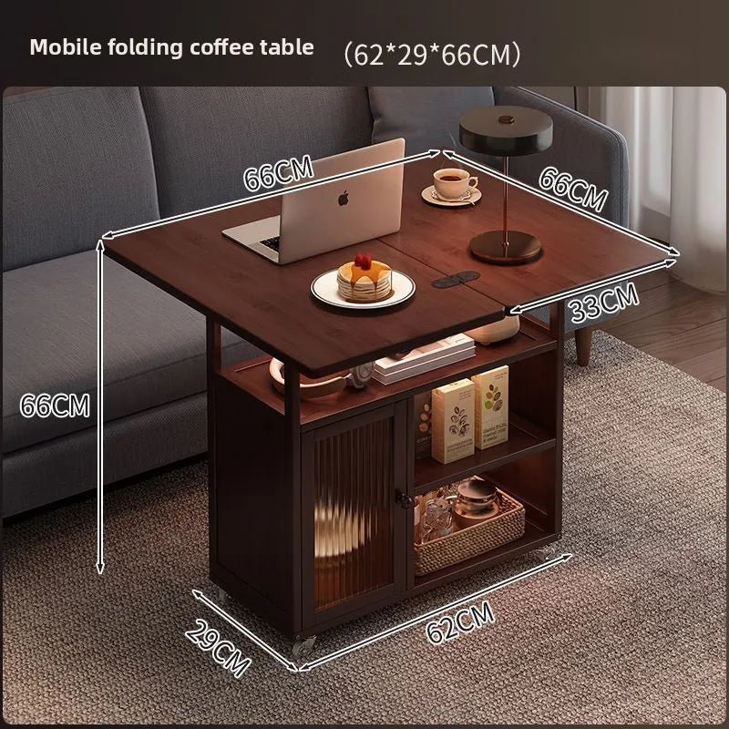 Mesa de Café Móvel, Mesa Dobrável para Sala de Estar, Mesa de Jantar Doméstica, Mesa de Café de Madeira Sólida de Dupla Função Estilo Medieval - Kasa & Pet