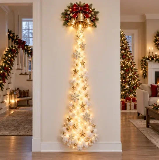 Decoração de parede natalina luminosa, luz de parede para casa, cena mágica de Natal, trenó do Papai Noel, renas, decoração natalina suspensa