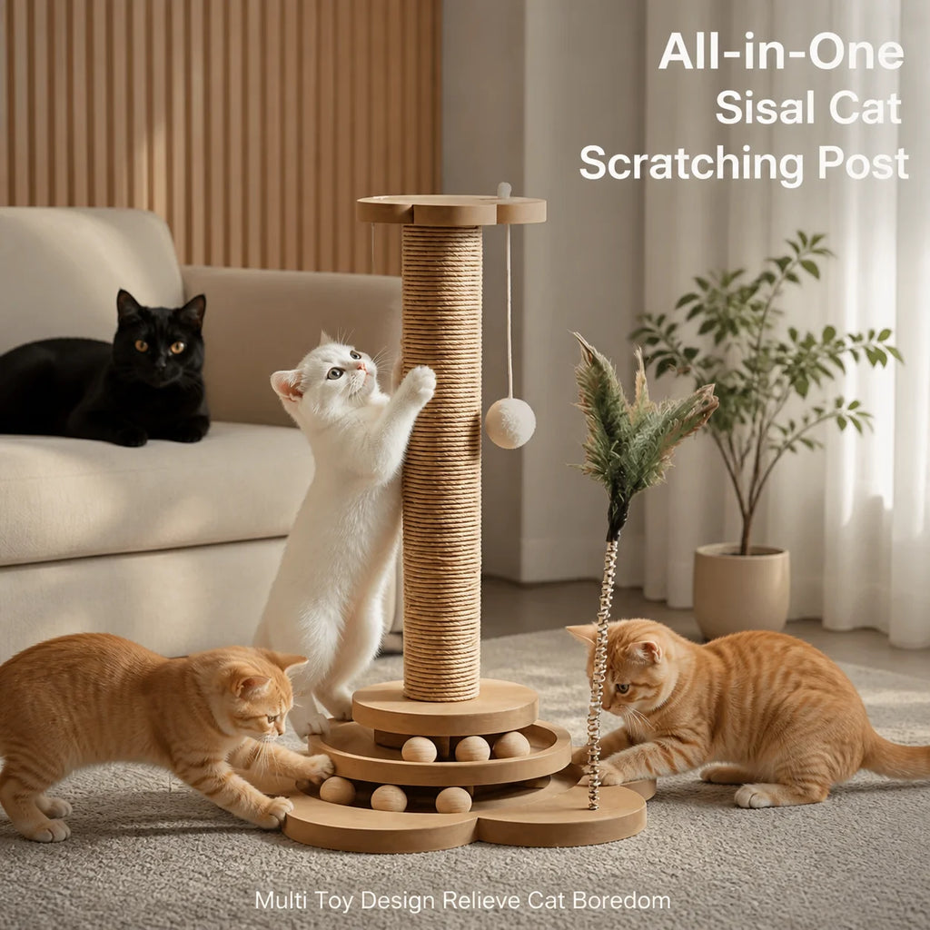 Arranhador de Sisal para Gatos com Estrutura de Escalada Integrada, Almofada de Arranhar Durável e Não Desgastável, Brinquedo Interativo para Gatos de Interior