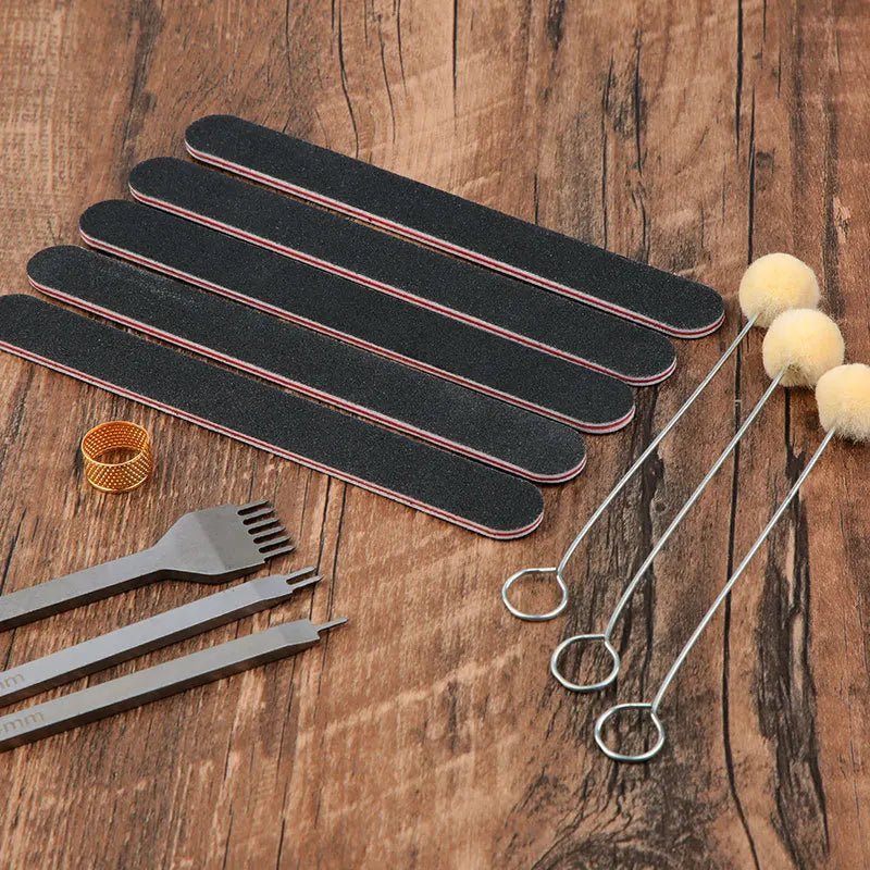 Kit de Ferramentas para Artesanato em Couro, Kit de Reparo e Costura Manual em Couro, Conjunto Profissional de Ferramentas DIY para Costura, Punção, Entalhe e Sulcagem