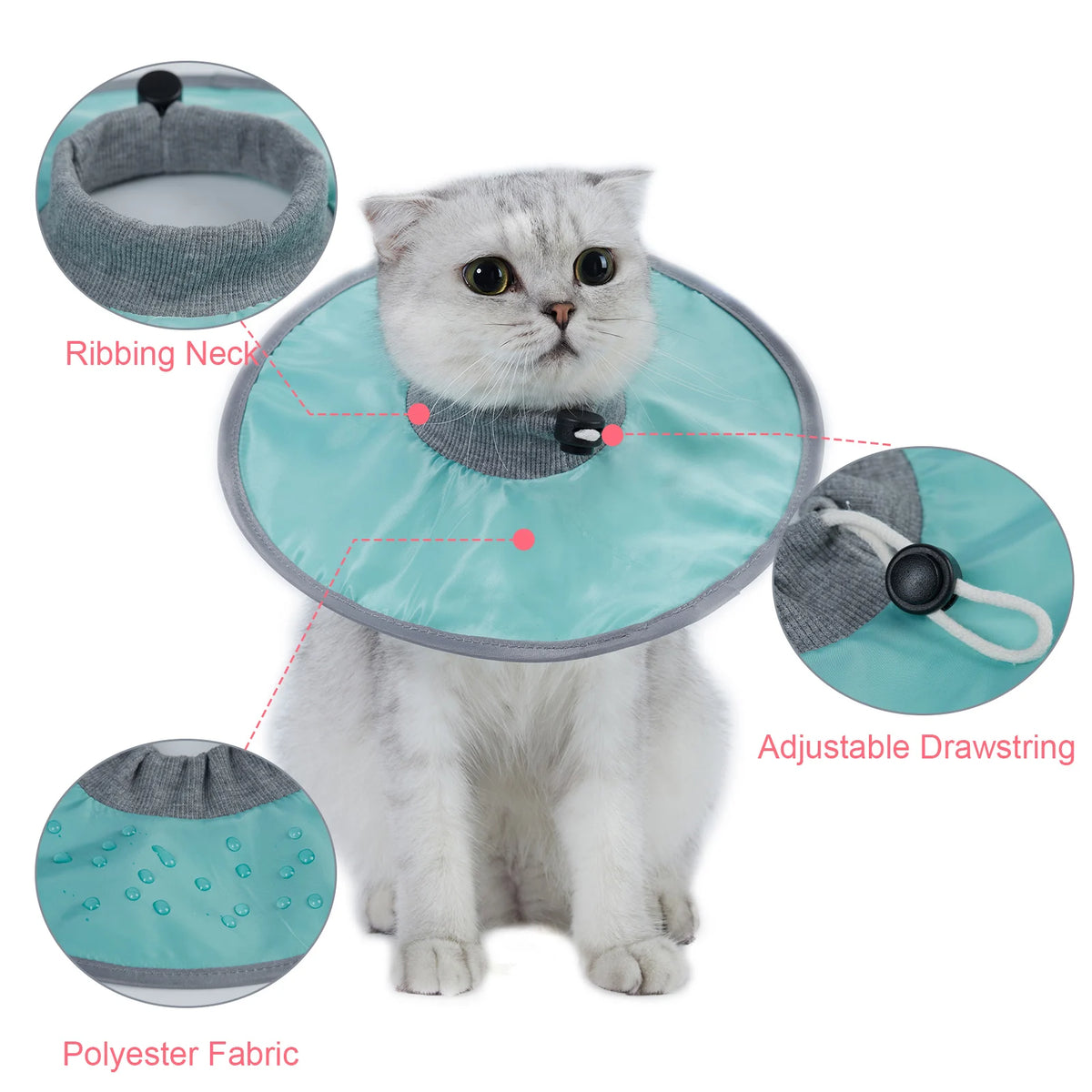 Coleira protetora para gato de estimação, coleira cônica de recuperação de pescoço para anti-mordida, reutilizável, círculo médico de saúde para cães e gatos, suprimentos para animais de estimação