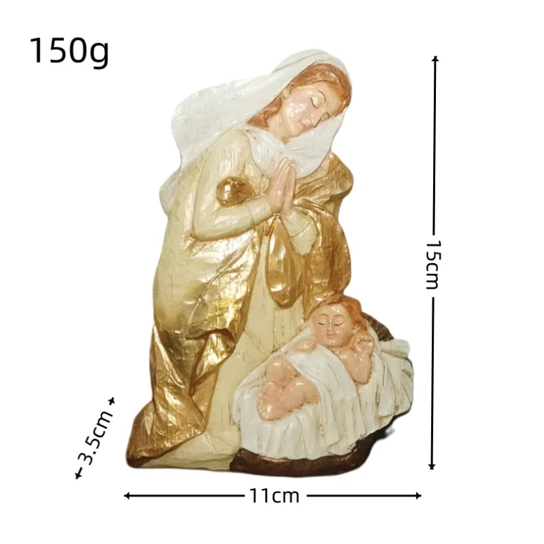Conjunto de Figuras de Presépio, Cena da Sagrada Manjedoura, Decoração de Natal, Estátua do Nascimento de Jesus, Ornamentos Católicos Cristãos