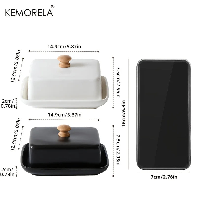 Prato de Manteiga de Cerâmica com Tampa, Caixa Retangular Selável para Armazenamento de Queijo, Elegante e de Alta Qualidade para Cozinha e Restaurante