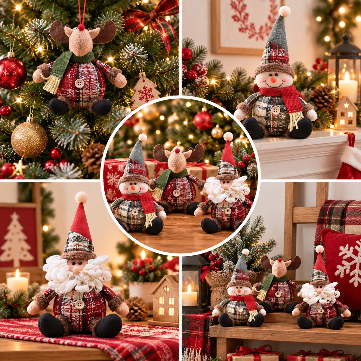 Bonecos de Natal para decoração de árvores, incluindo o Papai Noel, o boneco de neve e as figuras de renas, para decoração de casa, presentes de aniversário e para celebrar o Natal.