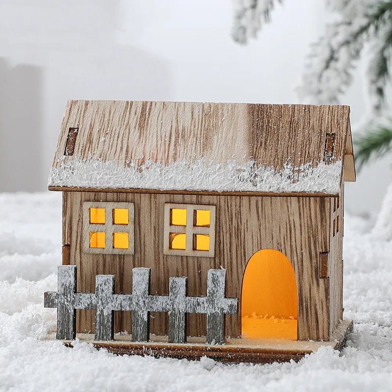 Decorações de natal natal led luz casa de madeira luminosa cabine mesa ornamentos noite lâmpada para casa ano novo crianças presentes