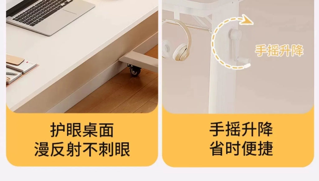 Mesa para laptop com cama ajustável e rodas |   Mesa de computador com rodinhas para móveis de quarto |   Mesa de madeira maciça com manivela manual