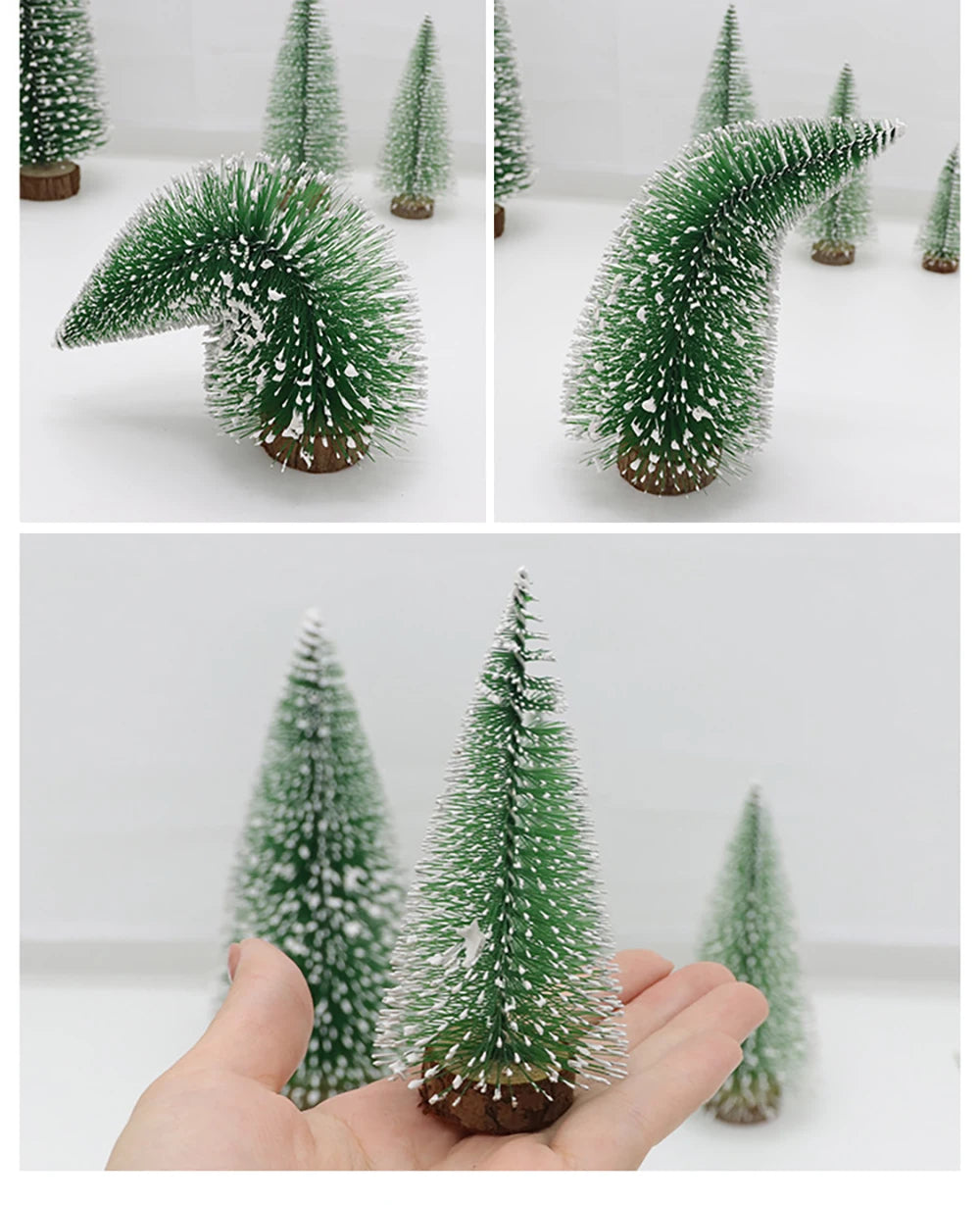 Decoração de natal artificial mini árvore ornamentos em miniatura cedro neve pinho decoração mesa escritório em casa 2024 presentes paisagem natal
