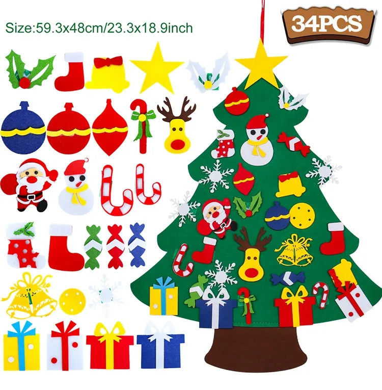 DIY sentiu a árvore de Natal com luz, decorações do Feliz Natal para a casa, ornamentos da árvore do Natal, presente do ano novo, 2024