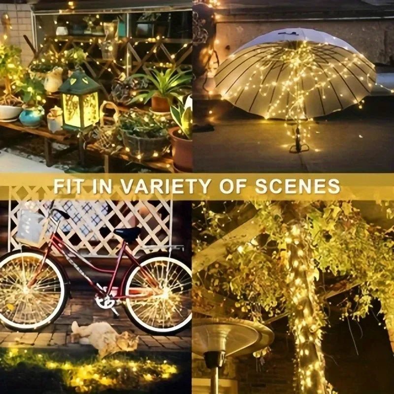 Luzes de Natal à Prova d'Água com 8 Modos, Luzes de Fada em Cordão, LED Alimentado por Energia Solar para Decoração de Árvore, Pátio, Quintal e Jardim Externo