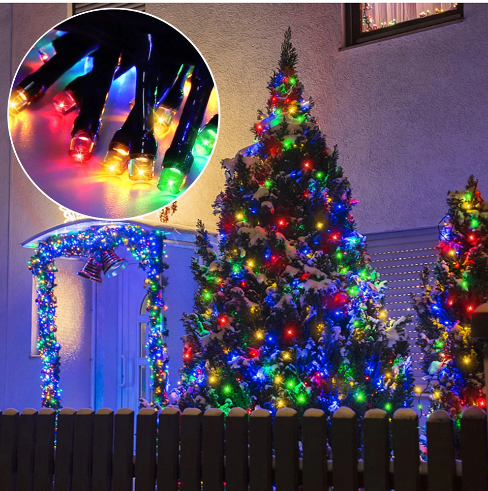 Luz Solar LED de 50m, 100m, 20m para Decoração de Jardim, Decoração Externa, Cordão de Luz de Natal, Lâmpada Solar com Bateria