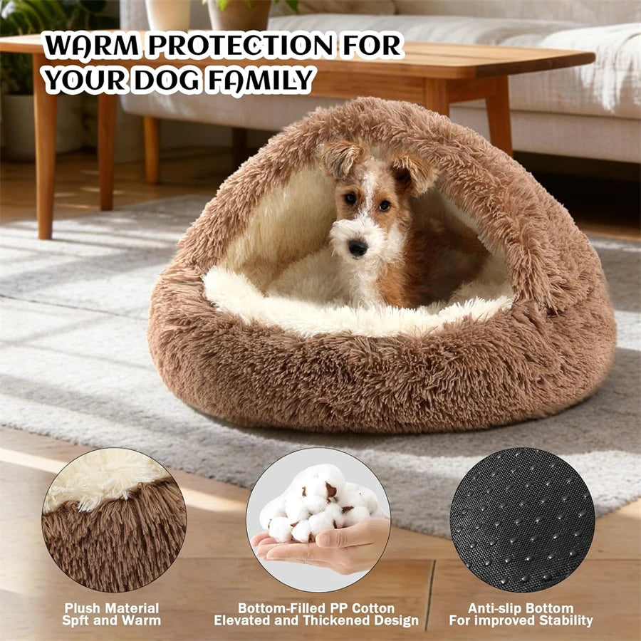 Camas aconchegantes para gatos, colchão para cães, cama quente e macia de pelúcia para animais de estimação, em formato de concha, semi-fechada, ninhos para dormir para gatos, para cães pequenos e gatinhos