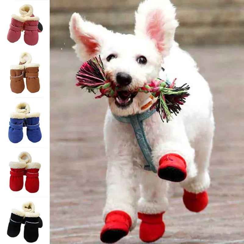 4 pçs inverno à prova dwaterproof água quente sapatos para cães de estimação antiderrapante botas de neve para raças pequenas cães filhote de cachorro gato chihuahua pet pata cuidados pug