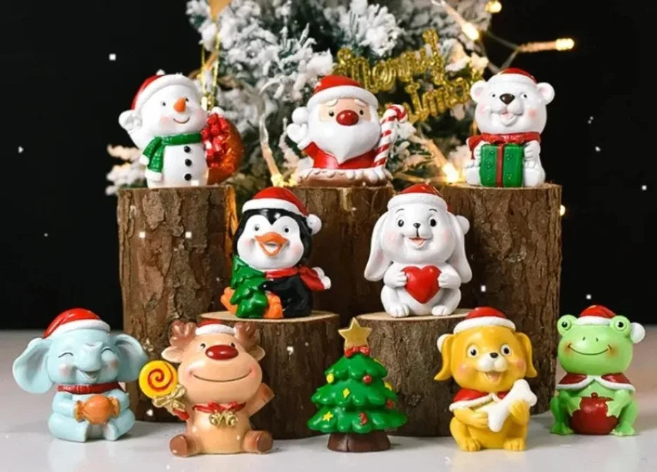 Série de natal artesanato resina animal festa criativa mini árvore de natal velha menina crianças bonito presente decoração para casa suprimentos decoração