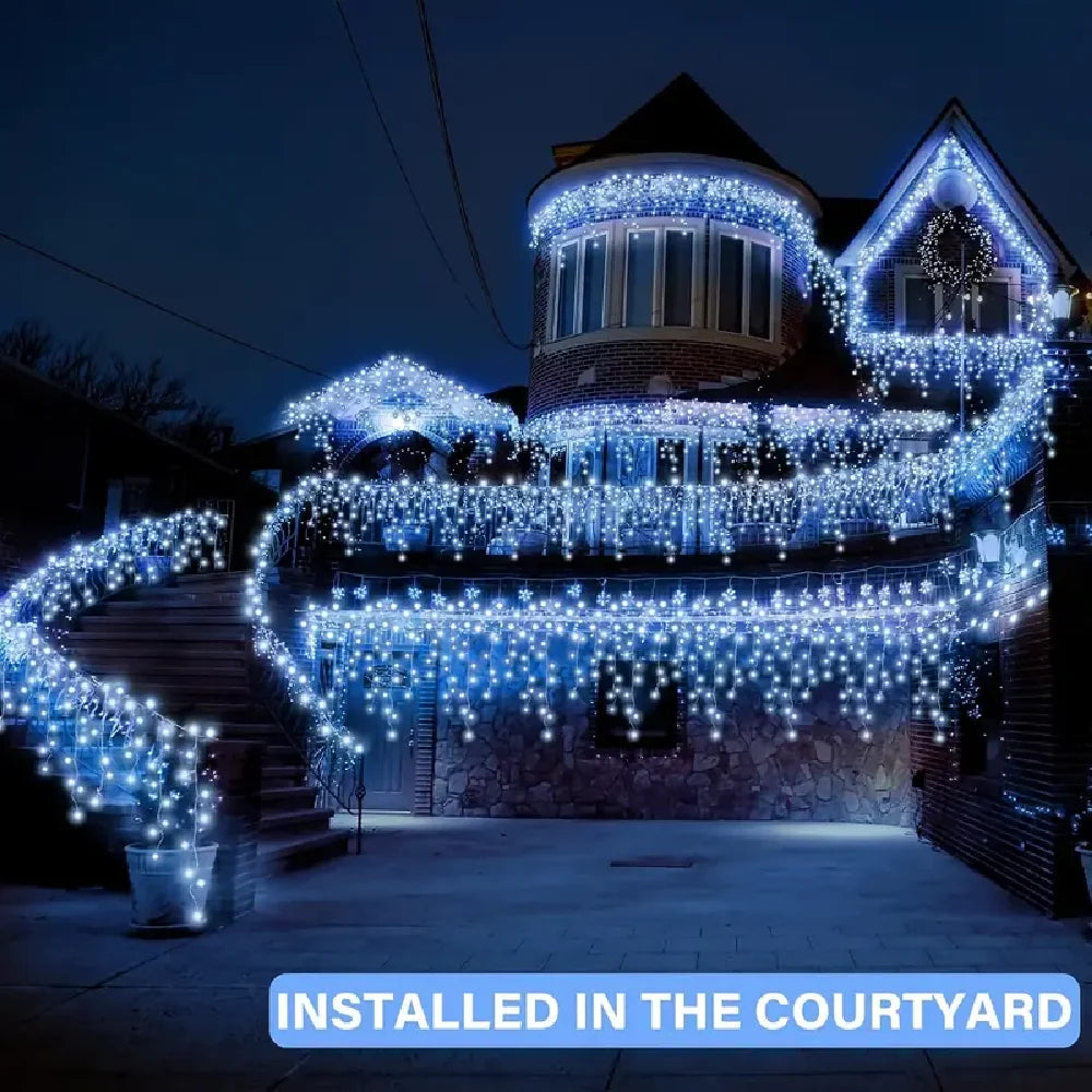 Luzes de Natal Solares em Forma de Gelo 98/162LED com 8 Modos de Iluminação para Jardim, Pátio, Casamento, Festa, Gazebo, Decoração de Natal IP65