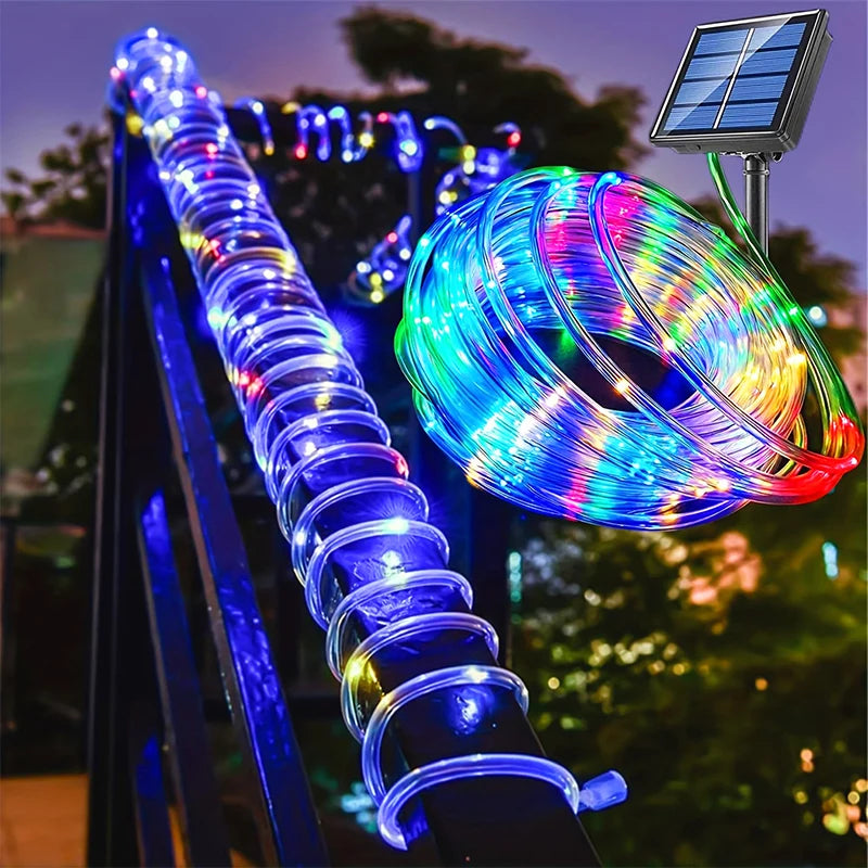 Luzes de Cordão Solar 200 LED à Prova d'Água para Exterior, Luzes de Fada Alimentadas por Energia Solar com 8 Modos para Decoração de Natal em Jardim, Quintal e Árvore