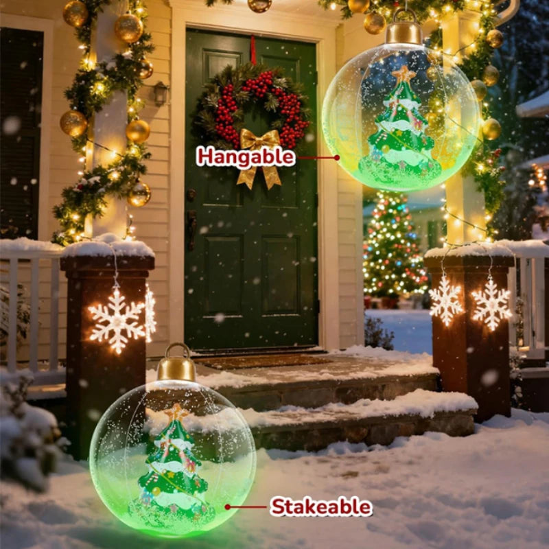 Bola Decorativa Inflável de Natal 60cm, Bolas Gigantes Grandes de PVC para Exteriores, Decorações para Árvore de Natal, Bola de Brinquedo Sem/Com Luz