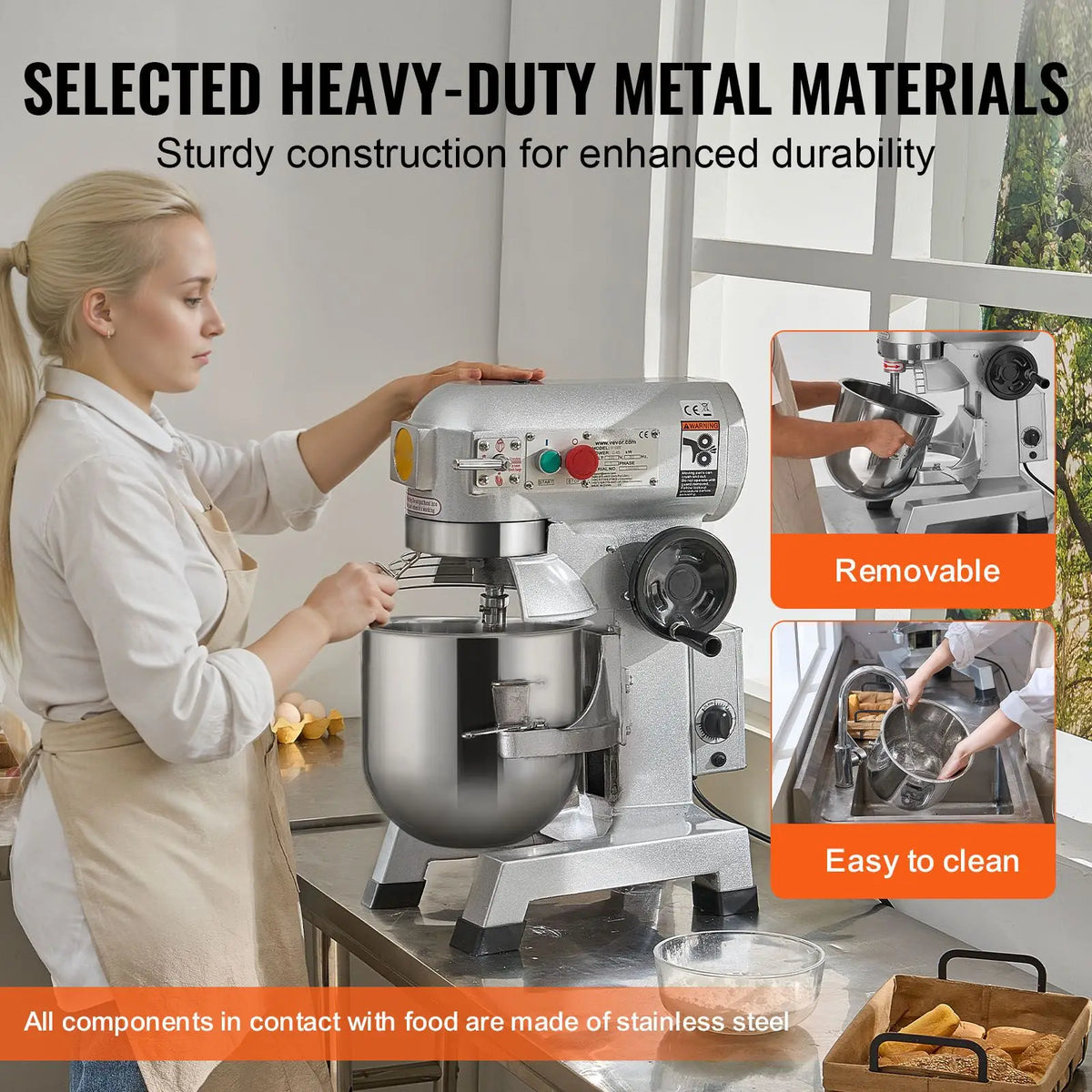 "450W 10Qt Stainless Steel Commercial Food Mixer with Timing Function for Bakery Use"