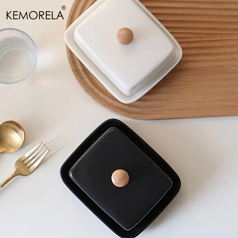 Prato de Manteiga de Cerâmica com Tampa, Caixa Retangular Selável para Armazenamento de Queijo, Elegante e de Alta Qualidade para Cozinha e Restaurante