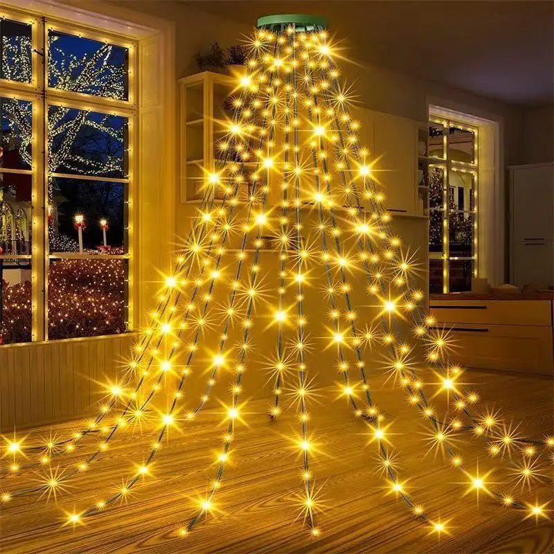 Led árvore de natal luz corda cachoeira estrela luzes ao ar livre multicolorido para jardim quintal festa de casamento árvore de natal decoração superior