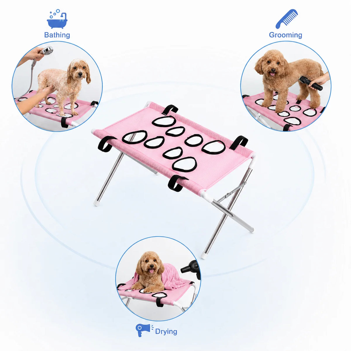 Suporte Portátil Ajustável para Banho e Tosa de Pets - Rede de Contenção Dobrável para Cães e Gatos