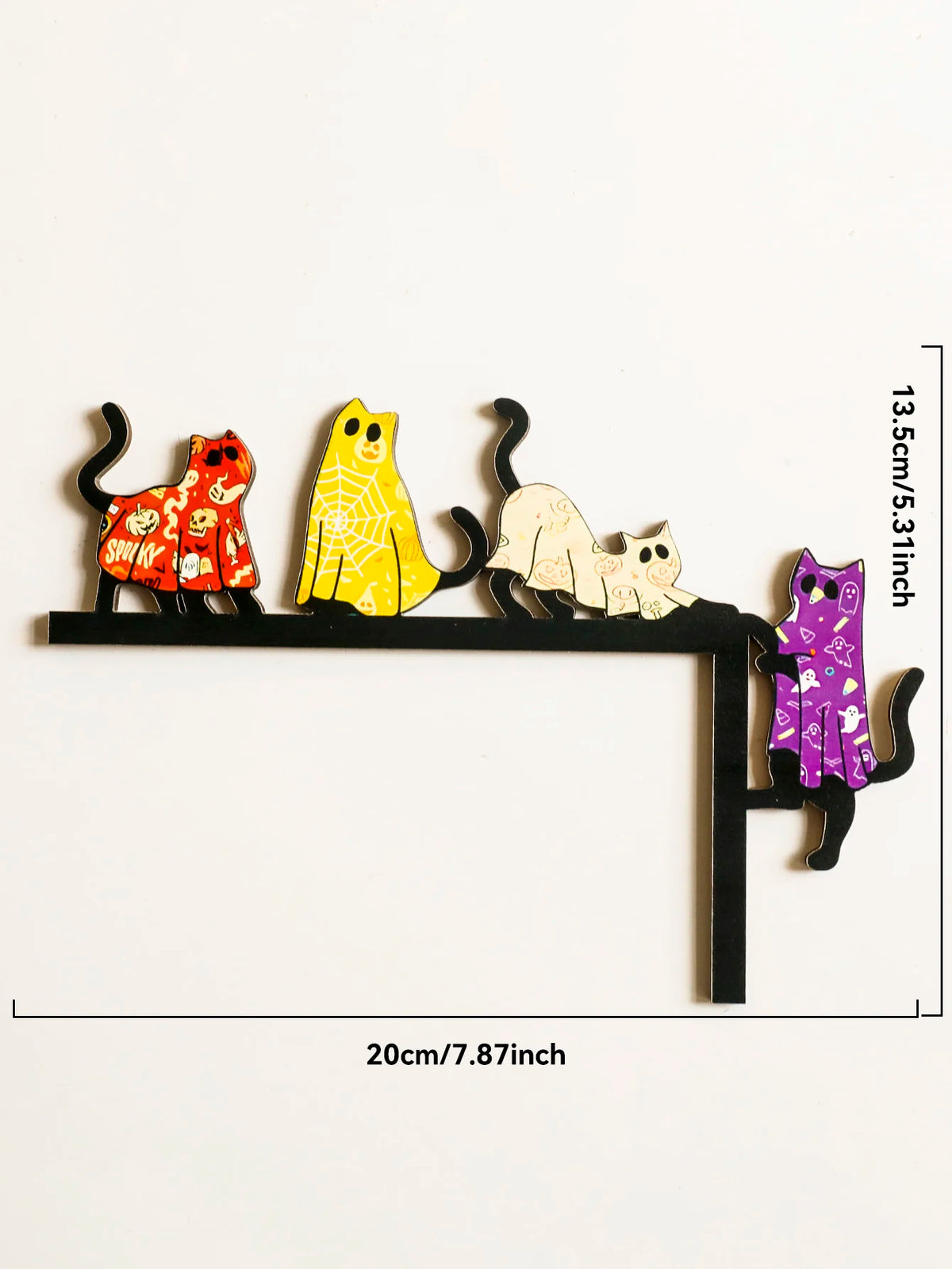 Decoração de topper de porta de gato de Halloween, design de gato colorido e traje, ornamento de moldura de porta de madeira para casa, festa assustadora e casa assombrada - Kasa & Pet