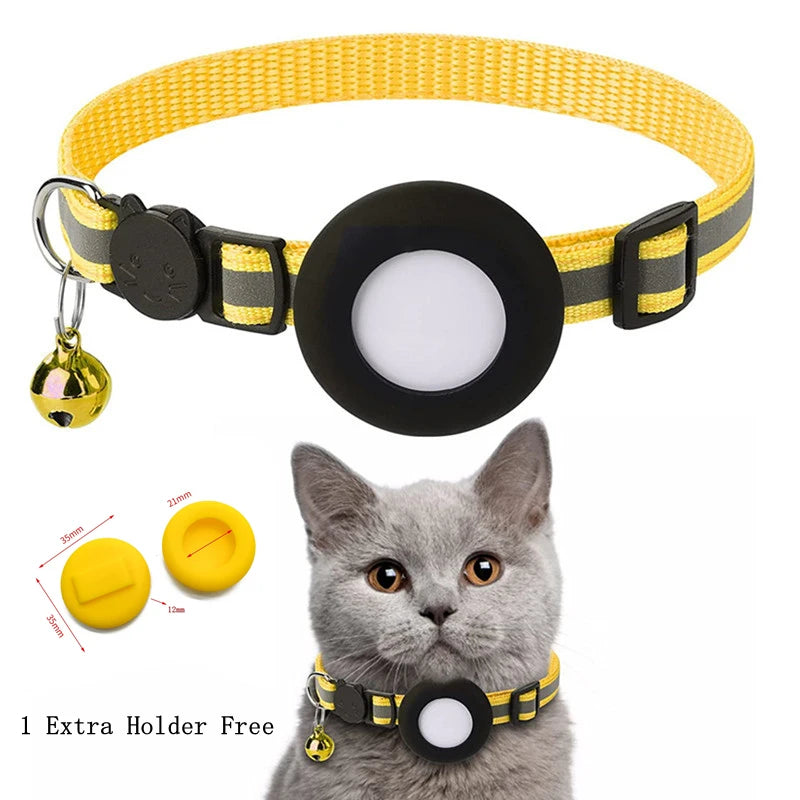 Coleira para Gato Airtag, Fivela de Segurança Refletiva com Sino, Coleira GPS Ajustável Anti-Perda para Gatinhos e Filhotes