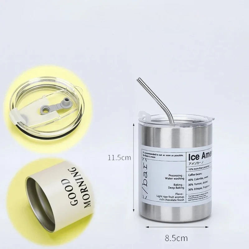 Copo Térmico de Aço Inoxidável 304 de 600ML com Canudo, Copo Reutilizável de Dupla Camada para Café Americano Gelado e Água Fria, Portátil