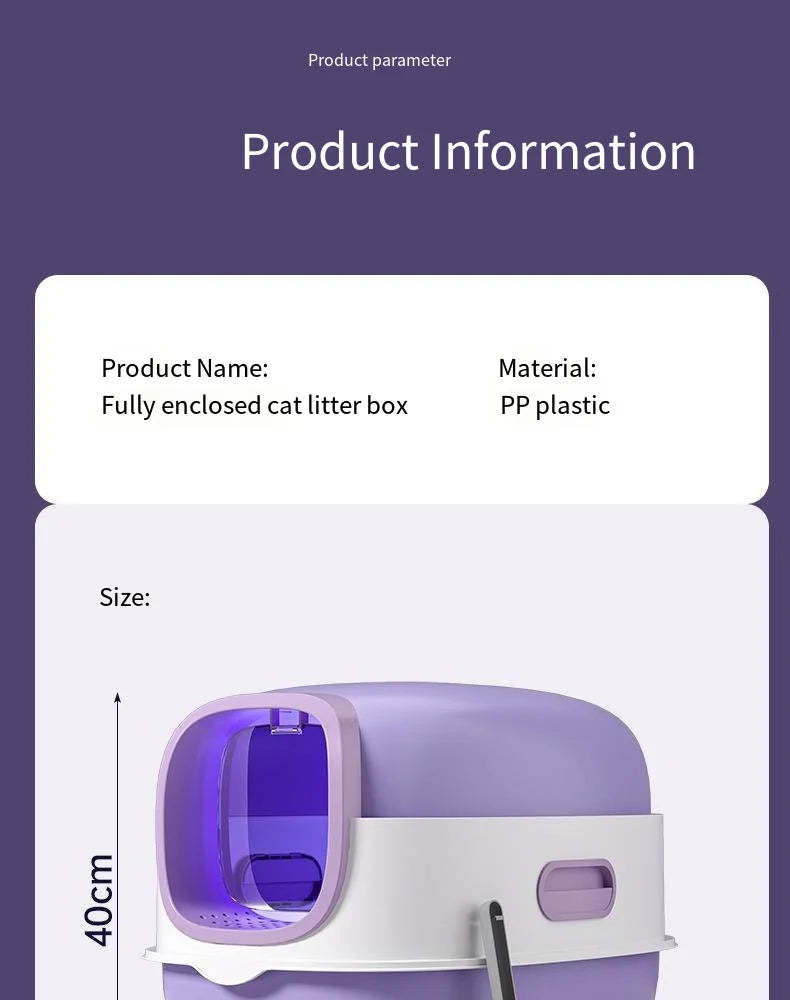 Caixa de Areia para Gatos com Desinfecção UV, Antiodor, Totalmente Fechada, Tamanho Extra Grande, Antirrespingo, Prevenção de Vazamento de Areia, Design Destacável
