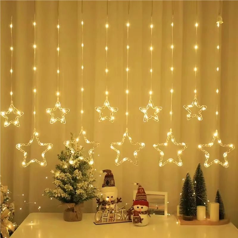 Cortina de Luzes de Natal, Luzes de Fada, 3M, Alimentação USB, Controle Remoto, 8 Modos, Decorações LED para Janelas de Casa - Kasa & Pet