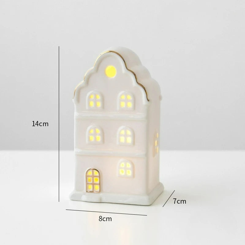 Enfeites de Cerâmica Criativos para Árvore de Natal: Casa de Neve Luminosa para Arranjo de Cenário e Pequenos Enfeites de Mesa