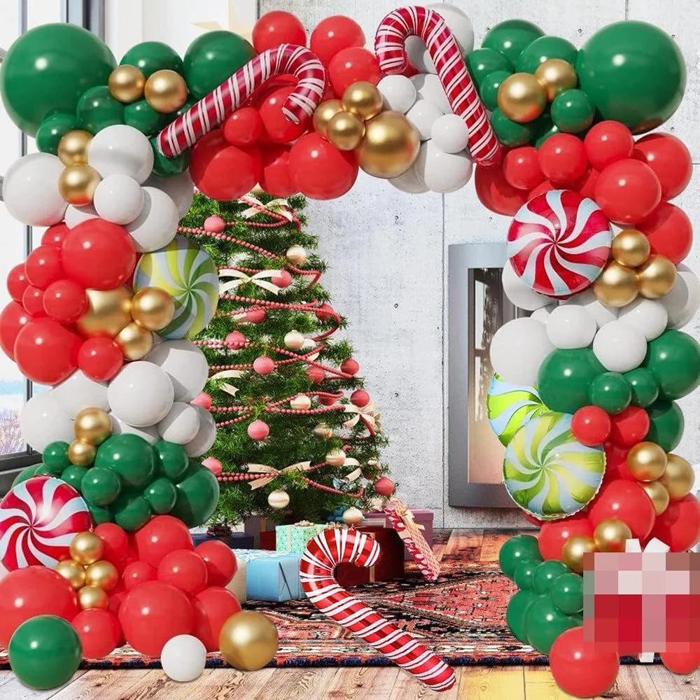 Natal verde balões arco kit vermelho branco ouro balão guirlanda natal doces cana folha globos natal casa festa de aniversário decoração