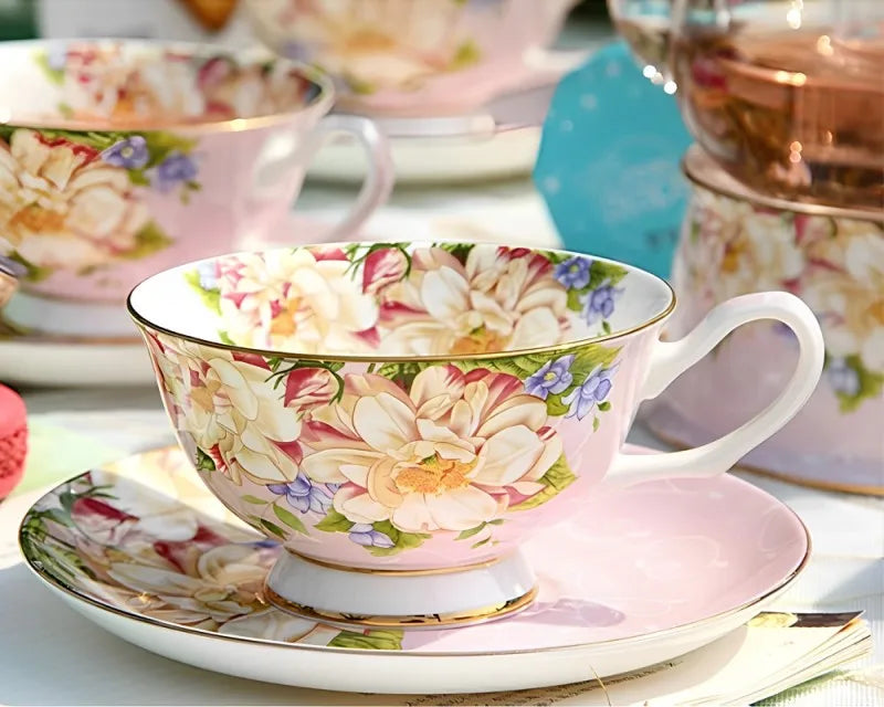 220ml, conjunto de xícara de chá vintage de porcelana fina, xícara de chá artesanal com pires, xícara de café de porcelana, xícara de porcelana cafeteira e pires