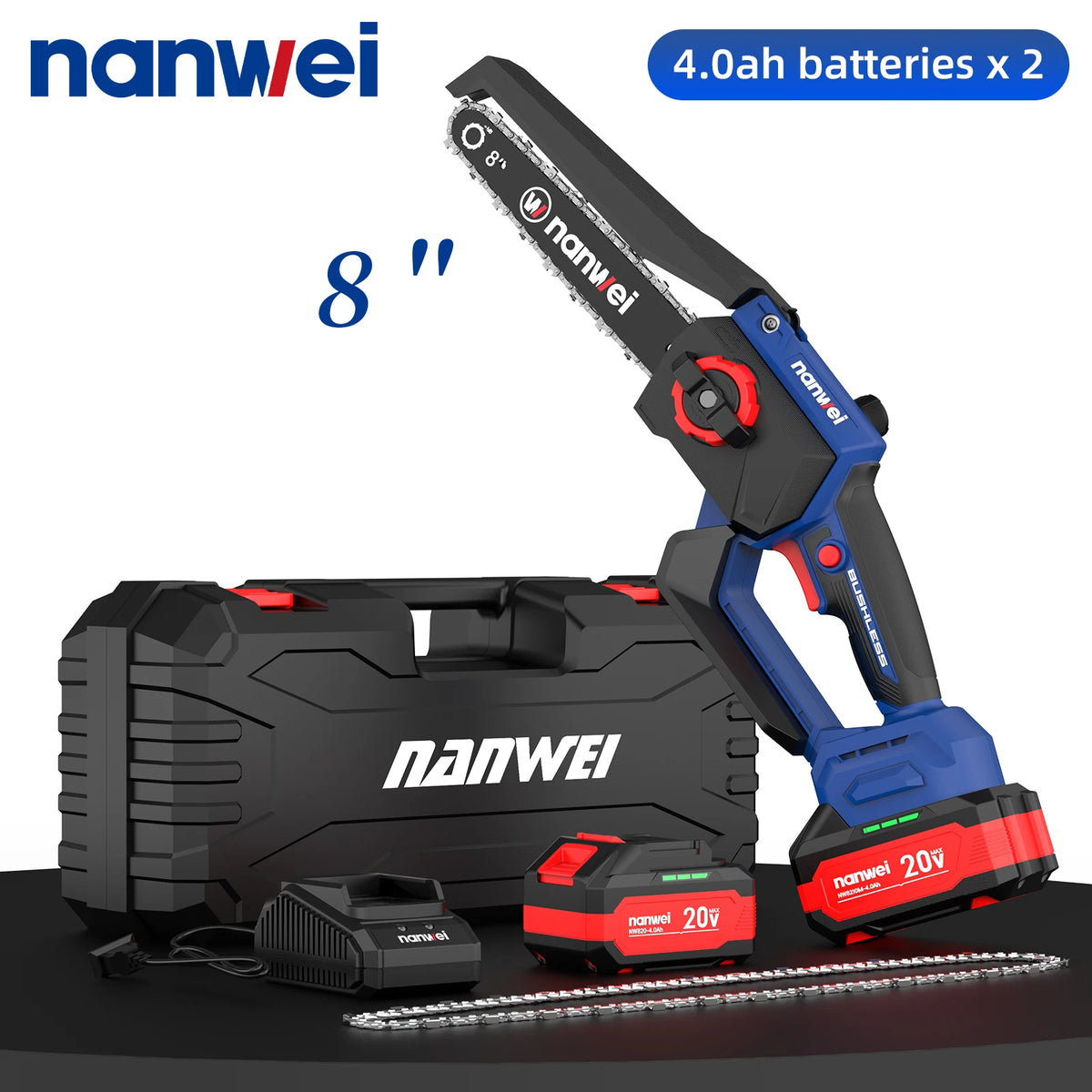 Nanwei portátil elétrica mini serrar madeira aparar 20v serra elétrica bateria serra sem fio serra de corrente