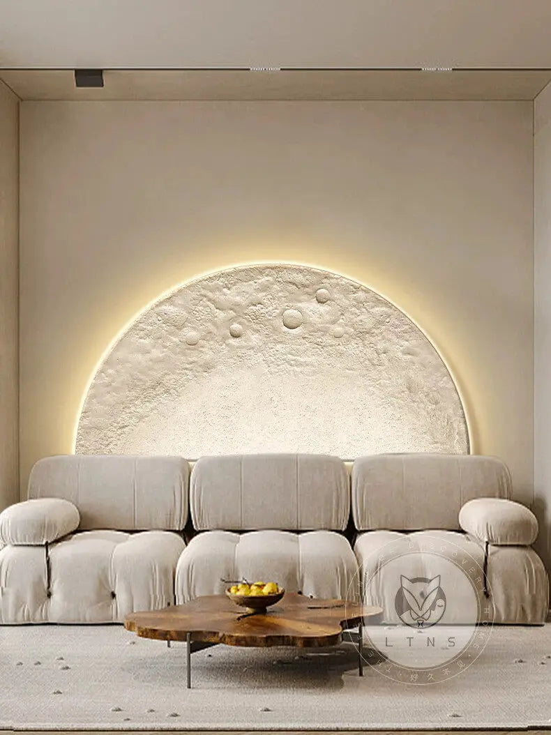 Pintura Decorativa para Sala de Estar com Tema Lunar, Pintura com Lâmpada LED de Parede, Painel de Fundo, Sensação de Alto Padrão, Pintura Suspensa em Arenito